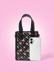 THE POWERPUFF GIRLS X SHEIN حقيبة يد وحقيبة كتف مع طبعات الزهور والفقاعات والزنبق للسيدات والأطفال