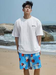 DAZY Summer Letter & Fruit Print Vacation Style Men's T-Shirt Set - Multicolor - View 1