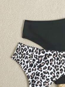 Swim Basics Women 2pc Solid Color And Leopard Print Sexy Bikini Bottom For Summer Beach Vacation - Black - View 4