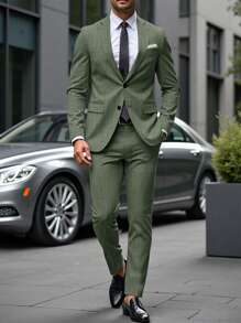 Manfinity Mode Men's Business Commuter Jacket And Pants Suit Set