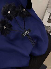 EMERY ROSE Plus Size Women's Summer Short Sleeve Round Neck Casual T-Shirt With 3D Floral Embellishment Graphic Tees Women Tops - Navy Blue - View 3