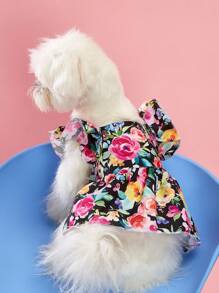 PETSIN 1pc Ditsy Floral Pattern Print Sleeveless Dog Dress, Cute Romantic Rose Print, Universal Pet Clothes