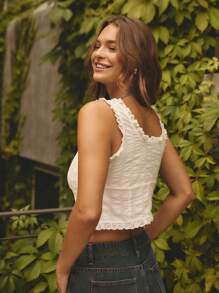 Aralina Summer Vacation Boho Ruffle Trim Pintuck Detail Front Tie Sleeveless Bustier Top