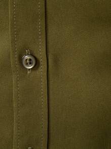 Manfinity Mode 男士纯色单排扣休闲/办公室长袖衬衫弹力正装衬衫男士纯色衬衫男士修身衬衫男士衬衫休闲修身，秋季 - 軍綠色 - 查看 5