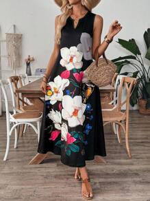 EMERY ROSE Sleeveless Cutout Neck Floral Print Elegant Casual Holiday Dress - Multicolor - View 4
