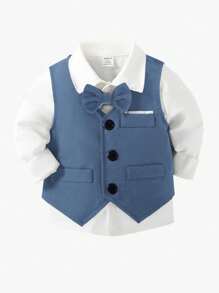 SHEIN 2 件套绅士装 - 纯色背心和长裤，优雅风格适合生日派对、晚会、婚礼