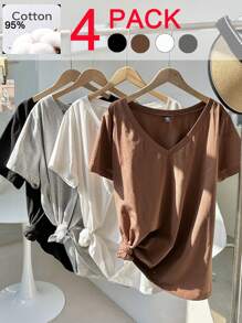 Comfortcana 4 件套休闲舒适大码 T 恤，灰色，黑色，白色，棕色 - 彩色 - 查看 1