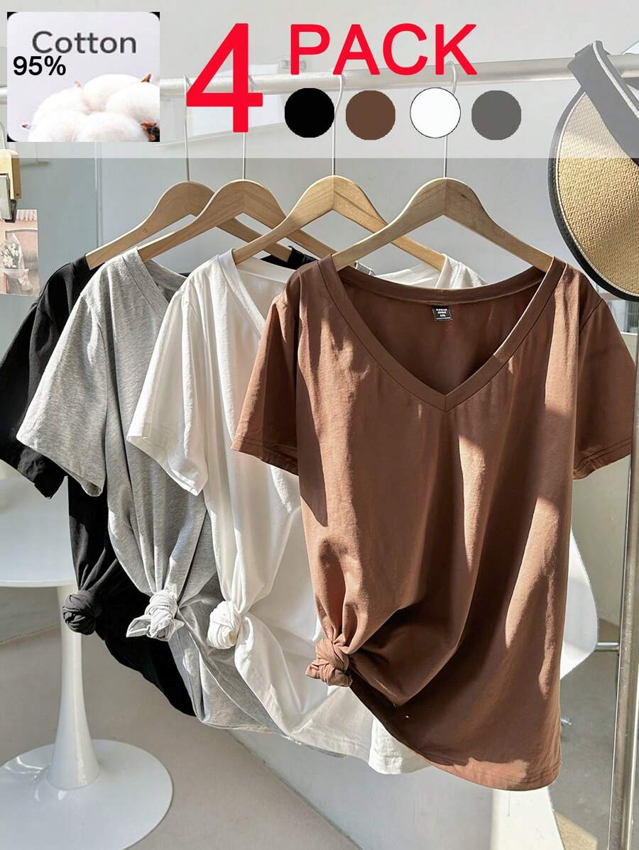 Comfortcana 4 件套休闲舒适大码 T 恤，灰色，黑色，白色，棕色 - 彩色 - 查看 1