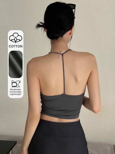 DAZY Solid Crop Halter Top Backless Top Festival Tank Tops