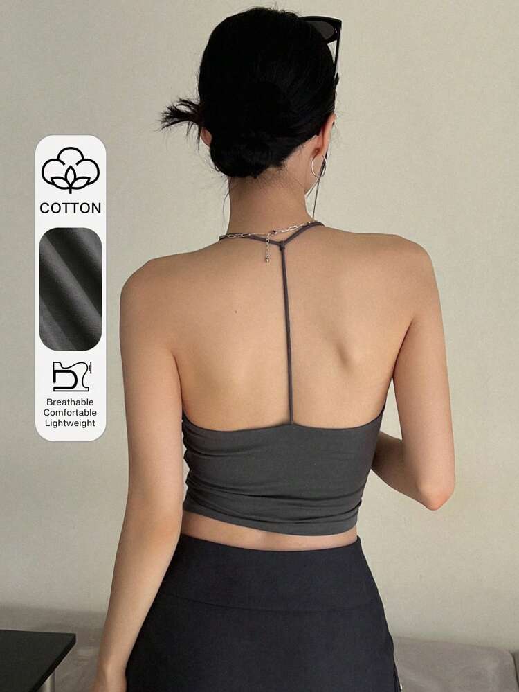 Solid Crop Halter Top Backless Top Festival Tank Tops