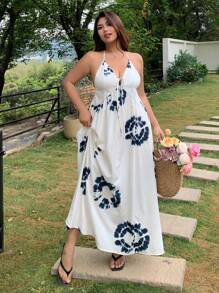 Dazy Plus Floral Print V-Back Dress, Vacation-Style