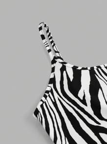 SHEIN EZwear 4 件套豹纹和斑马纹印花休闲简约吊带短款上衣，适合夏季 - 彩色 - 查看 5