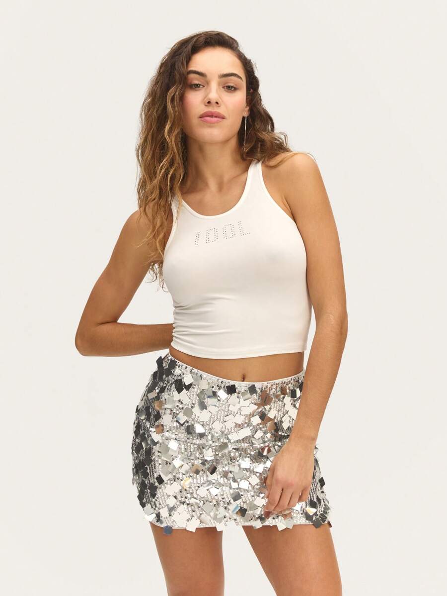 Nöista Silver Metallic Sleeveless Tank TopA Statement Piece For Special Occasions Like Graduation Celebrations Or Stylish Evenings. - White - View 1