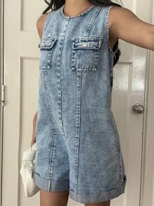 Siren Gaze Women's Casual Loose Denim Overall Shorts And Jumpsuit, Blue, Summer Beach Vacation, Suitable For Daily Dating, Night Out, Nightclubs, Parties, Get-Togethers, Pool Parties, Holiday Women's Women's Clothing;Mother Day/Mom/Mother/ Mommy/Mother's Day/Mama/Mum/Mother's Day Gift