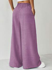 Zielony Pantalones casuales anchos y sueltos con cintura de corbata de unicolor para mujeres