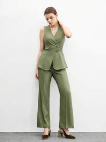 CUCCOO BIZCHIC Zapatos formales de cuero sintético con punta puntiaguda, tacón grueso y correa de velilla, apropiados para el trabajo, fiestas y vacaciones, color verde - Verde Oliva - Ver 7