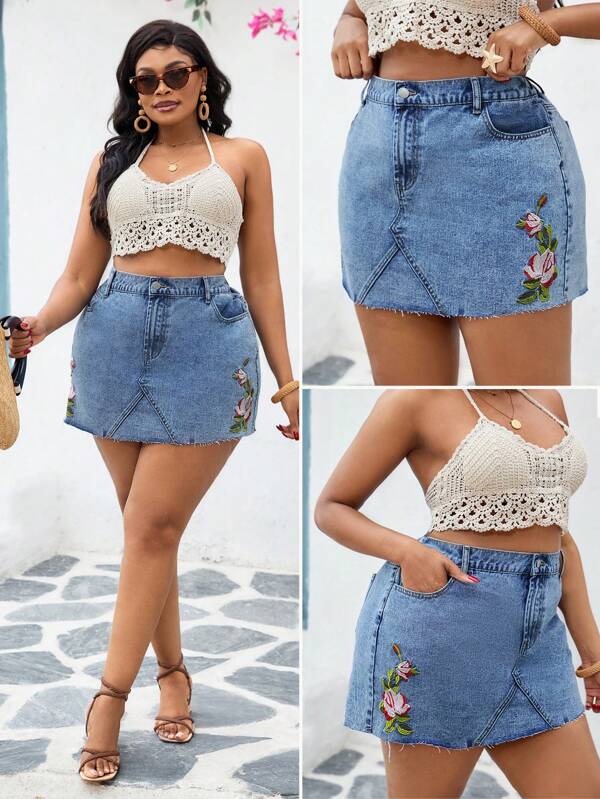 SHEIN VCAY Plus Size Denim Shorts, Casual Fitted Mini Blue Embroidered Vacation Summer, Vacation Outfits Woman, Easter, Spring, Western, Office Outfits For Women, Rave Outfits, Baby Shower Dress, Cottagecore, Country Outfits Women, Outfit For Woman Clothes, Nashville Outfit, Graduation Outfit, Western Wear Women, Y2k Clothe, Y2k Clothes, Holiday, Church Clothes Women, Airport Outfit For Women/Airport Outfit Beach Outfits For Woman, Vacation Outfits Women, Beach, Boho Women's Clothing, Cruise Attire Women, Ibiza Outfits, Boho Chic, Hawaiian Clothes For Women, Coachella Outfits, Western Wear Women Plus,