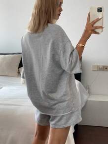 Livesso Dames zomer casual effen kleur drop shoulder T-shirt & shorts set van 2