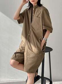 FRIFUL Women Khaki Color Jumpsuit Capri Pants, Casual Spring/Summer