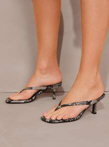 SHUZIA 女士时尚日常百搭蛇纹印花人字拖高跟凉鞋