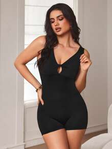 Slayform Mono de tirantes finos de un solo color con diseño espalda descubierta, mono de verano de moda para mujer - Negro - Ver 5
