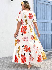 SHEIN Clasi Vestido casual con estampado floral, mangas con volantes y talla grande para mujer - Multicolor - Ver 2