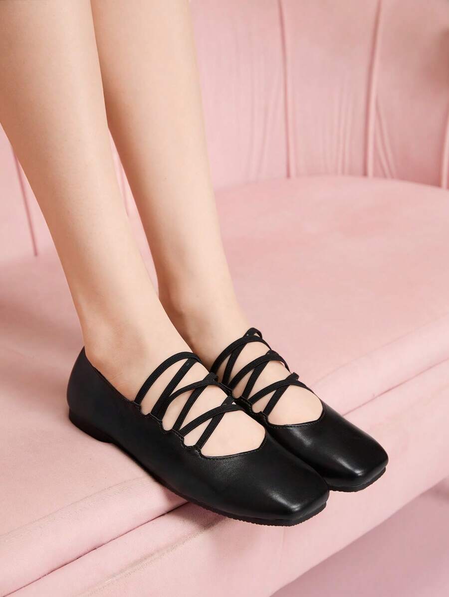 CUCCOO DOLLMOD Women's Black Elastic Band Square Toe Slip-On Flats - Black - View 1