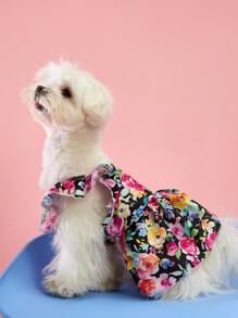 PETSIN 1pc Ditsy Floral Pattern Print Sleeveless Dog Dress, Cute Romantic Rose Print, Universal Pet Clothes