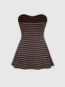 ROMWE Goth Y2K Vintage-Inspired Striped Cropped Midriff Camisole