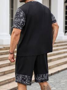 Manfinity Homme Plus Size Men Graphic Print Spliced T-Shirt And Shorts Set Two Pieces Set For Men Men Two Pieces Outfit Men 2 Pieces Summer Outfits It Is Great For Couples And Makes An Excellent Gift Idea For Boyfriends Or Husbands. - Black and White - View 2