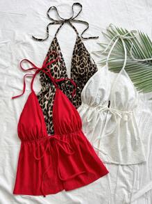 Soleia 多色春夏休闲、度假、海滩婚礼宾客、毕业典礼、早午餐、圣帕特里克节、春假、复活节优雅波西米亚风、热带细肩带蝴蝶结吊带露背豹纹吊带上衣