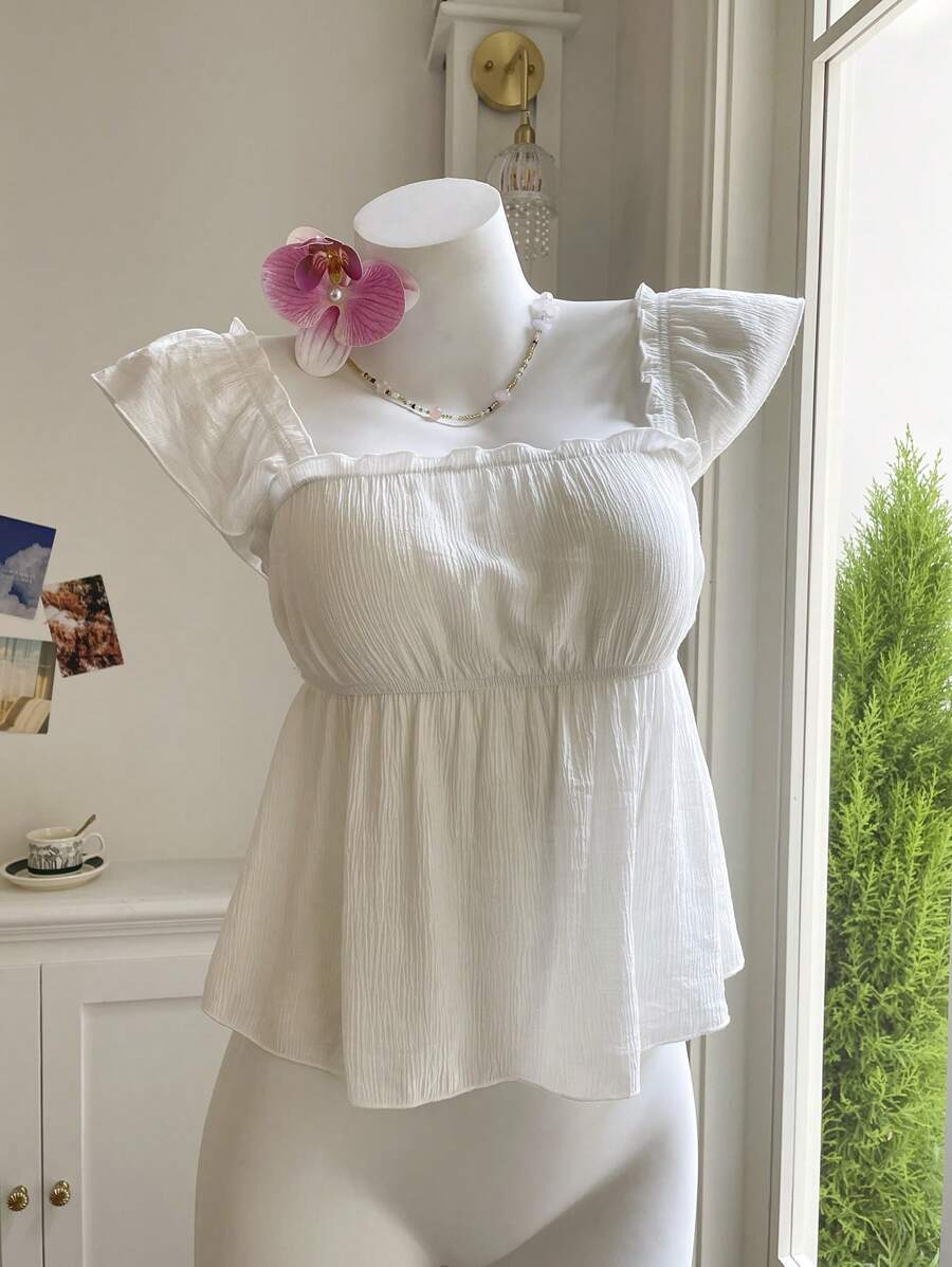 Comfortcana 女士白色梭织修身T恤，夏季时尚 - 白色 - 查看 1