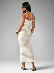 MISSGUIDED Crochet Knit Strappy Bodycon Maxi Dress - Baby Pink - View 2
