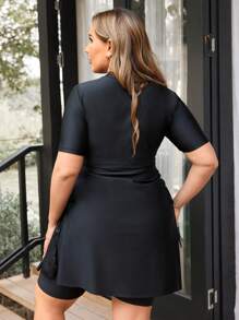 Swim Mulvari Bộ đồ bơi kín đáo 2 món cỡ lớn cho nữ áo không tay màu trơn và quần short - màu đen - Xem 2