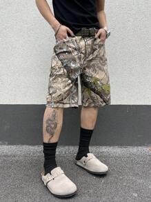 Manfinity EMRG Men's Casual Branch Print Denim Shorts For Summer - Multicolor - View 8
