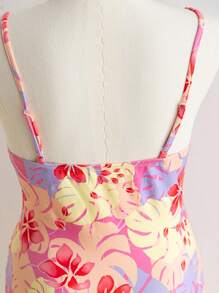 Soleia Plus Size Women Floral Print Halter Neck Ruffle Hem Fitted Vacation Dress, Back To School Clothes, Suitable For Fall - Multicolor - View 8