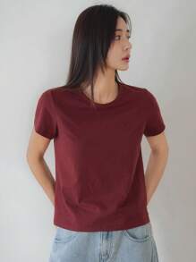 DAZY 休闲风格纯色心形刺绣短袖T恤女夏季，商务休闲女装