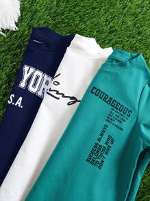 3pcs/Set Kids Boys Casual Letter Print Graphic Crew Neck Pullover T-Shirts Multi-Pack, Suitable For School And Outdoor Wear, Spring/Summer