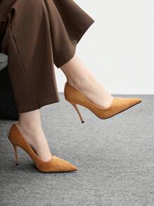 CUCCOO BIZCHIC Women's Plain Color Minimalist Practical Versatile High Heel Pumps - Camel - View 3
