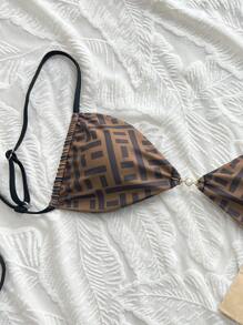 Graphic Print Spaghetti Strap Swimwear Top, Fashionable For Summer - Multicolor - View 4