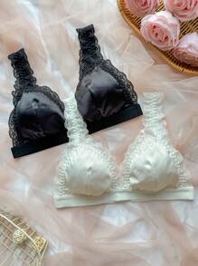 SHEIN 女士性感蕾丝拼接内衣两件套 - 彩色 - 查看 1