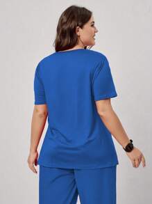 TaskEZ Plus Size V-Neck & Nursing Scrub Uniform Short Sleeve Top, Fashionable For Summer - Blue - View 2