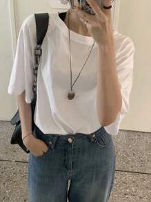 DAZY Camiseta holgada con hombros caídos y espalda recortada, estilo preppy - Blanco - Ver 7