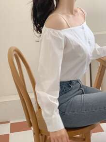 DAZY Blusa elegante de unicolor con hombros descubiertos y manga larga para mujeres, ropa de mujer para otoño