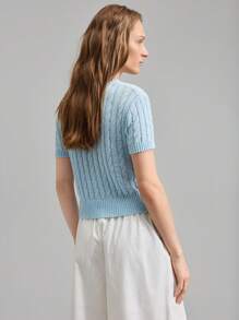 Ontre Regular Fit Short Sleeve V-Neck Knit Top, Fashionable For Summer - Blue - View 2
