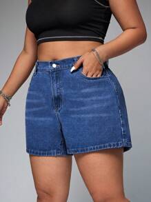 SHEIN ICON Shorts vaqueros casuales para mujer de talla grande, moda apropiada para el verano