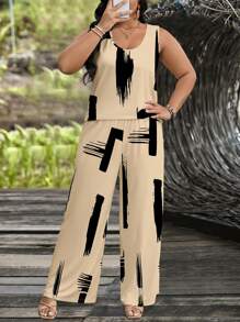 EMERY ROSE 2件套大码女士休闲条纹背心和直筒裤套装夏季 - 彩色 - 查看 7