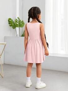 SHEIN Vestido sin mangas de punto de unicolor para uso casual diario de niñas, para primavera y verano