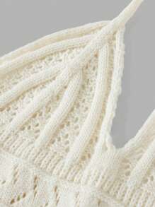 SHEIN Girlism Tween Girl Solid Color V-Neck Halter Knit Top For Music Festival