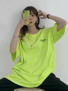 DAZY 女士宽松圆领 T 恤夏季超大 T 恤学院风上衣 - 綠色 - 查看 9